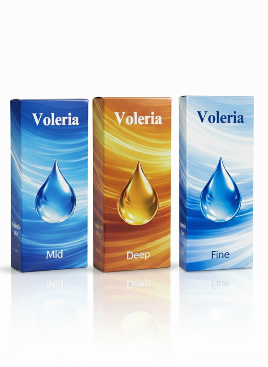 Voleria Mid, Deep, and Fine — 1 ml hyaluronic acid dermal filler packaging